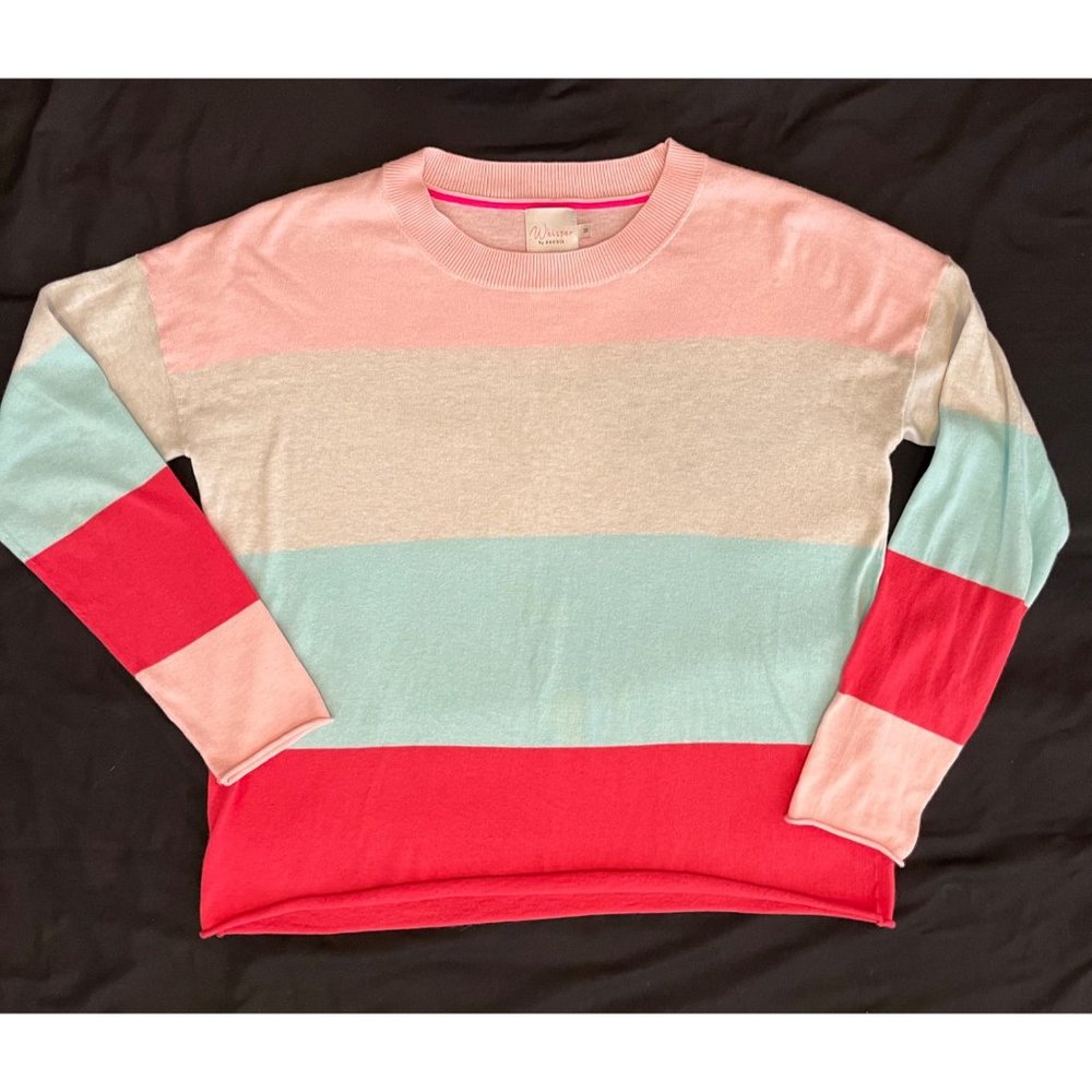 Brodie Cashmere Colorblock Scoop Neck Sweater in Pink, Gray & Coral - Picture 2 of 4
